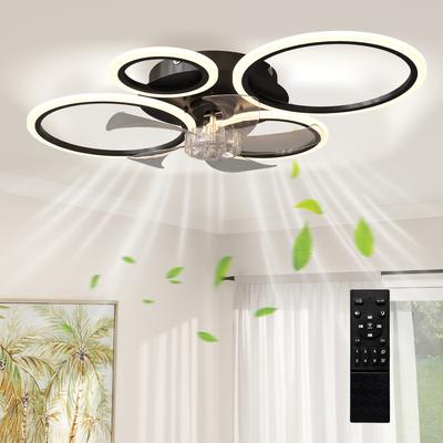 Stropní ventilátor se světlem a dálkovým ovládáním, 77 cm LED stropní ventilátor se 3 barvami světla, 6 rychlostí, časovač