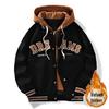 Men's Casual Hooded Jacket - Spring/Autumn 2025 Trendy Embroidered Baseball Style, Fake Two-Piece Design for Couples