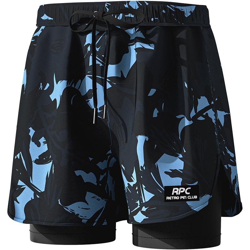 Mens Double-Layered Board Shorts Swim Trunks Beach Swimming Surfing Quick-Dry Anti-Chafe Athletic Swimwear