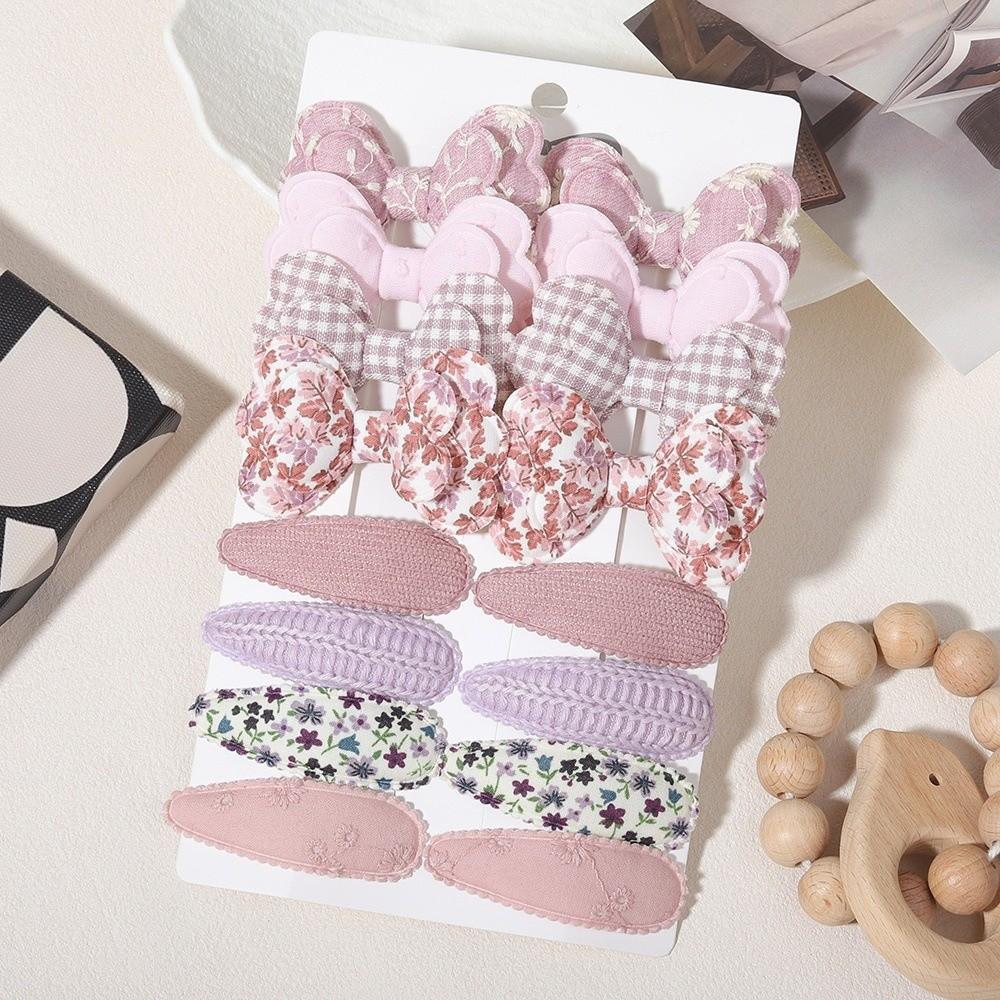 16pcs Floral Fabric Bowknot Baby BB Clips No Hurt Toddler Hair Bows Hairpins Kid Hair Accessories