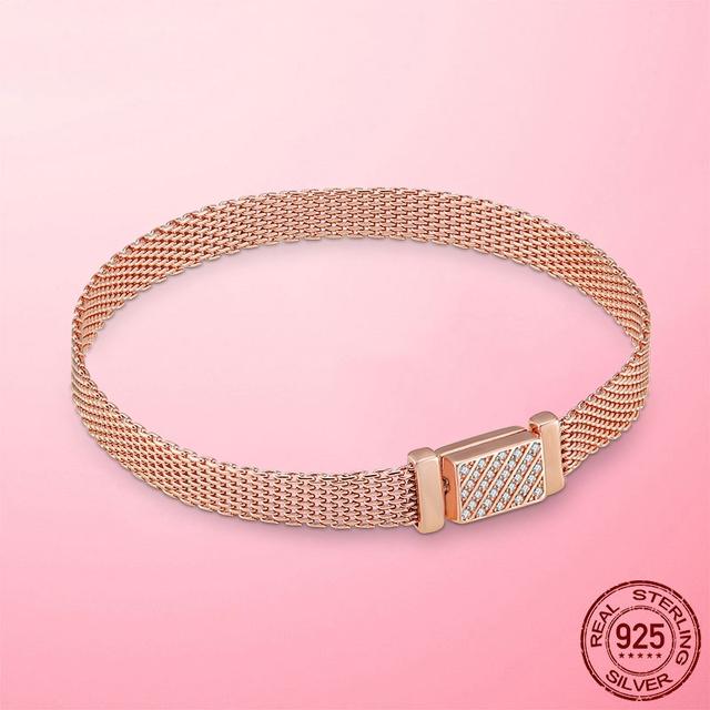 Armbånd 925 Sølv & Rosegull Kubisk Zirkonia Lås Refleksjon Armbånd for Kvinner Armbånd Sølvsmykker