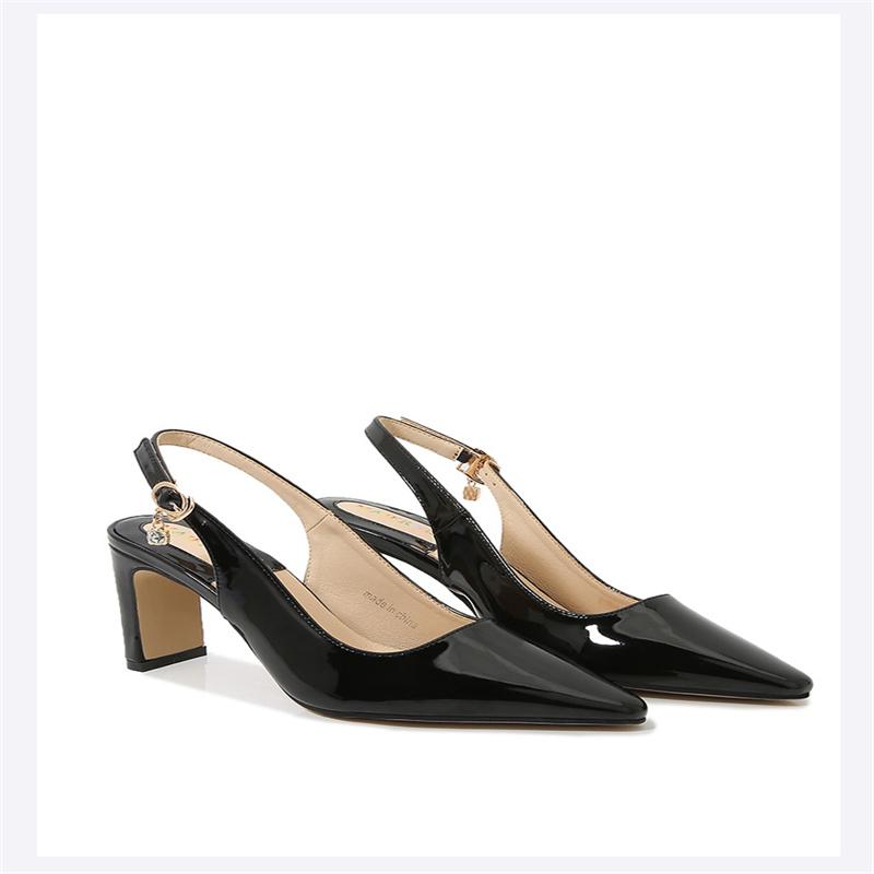 

Женские остроносые туфли-лодочки из черной лакированной кожи, шпильки, эластичная лента, вечерняя обувь, вырезанные каблуки, 7,5 см 46 чёрный
