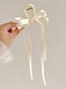 Korean Ballet Style Ribbon Bow Hair Clip with Tassels - Large Double Layer Duckbill Clip Headwear for Girls.