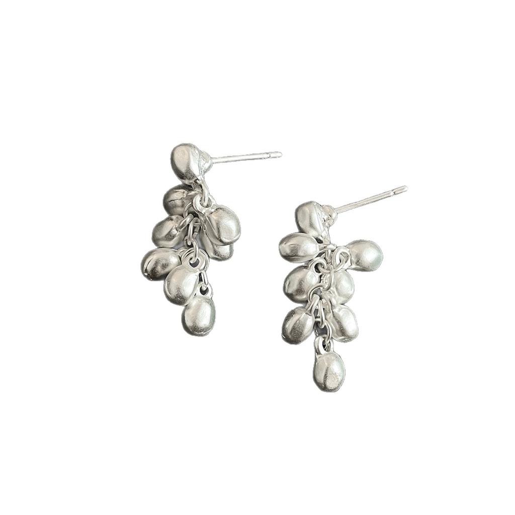 Silver grape string fringed earrings women's niche unique design sense fashion studs exquisite versatile temperament earrings