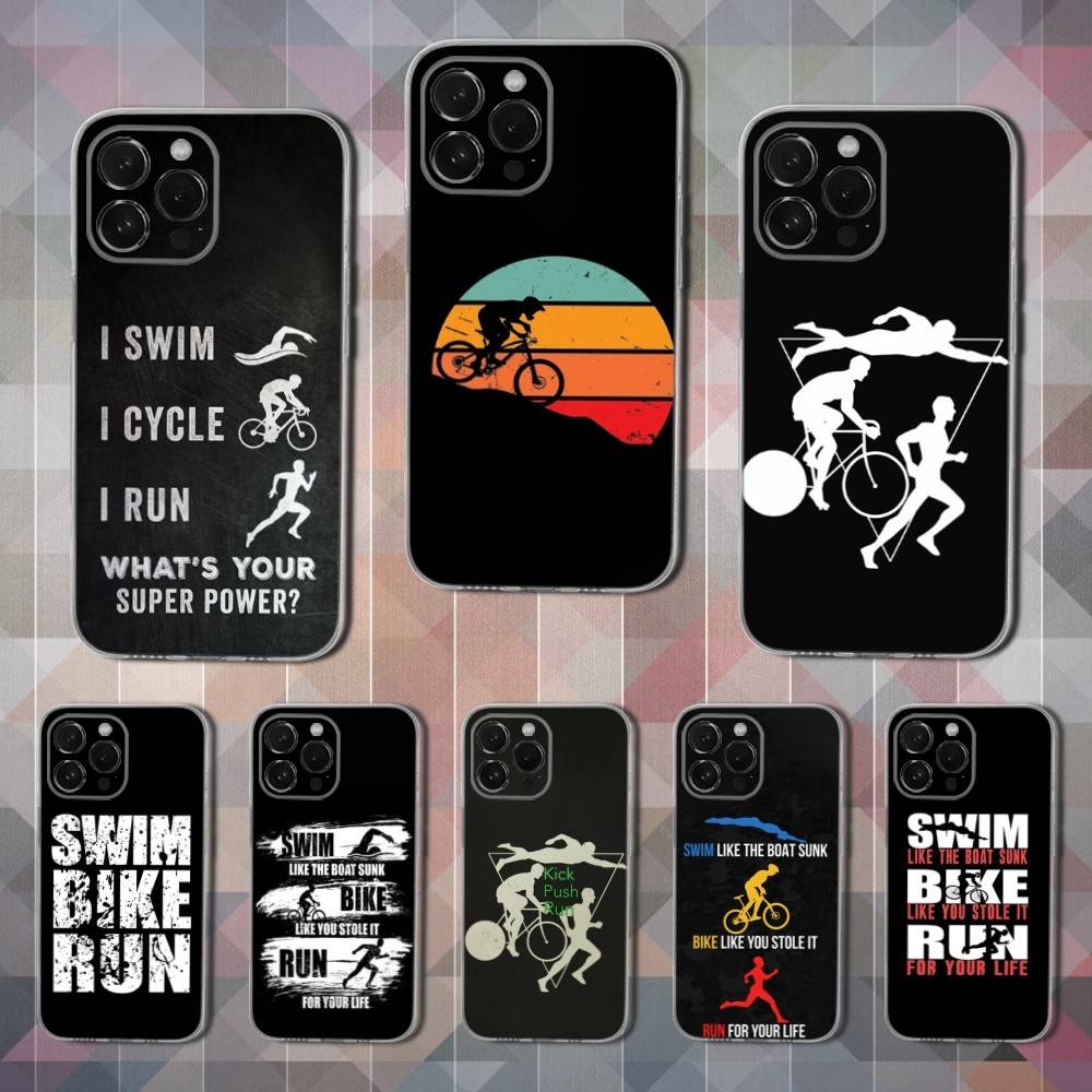 Triathlon Schwimmen Radfahren Laufen Für iPhone Max,14,SE,12,15,Pro,17,Plus,11,XS,Mini,16,X,13,XR,Transparente Weiche Hülle