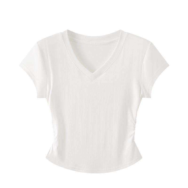 Summer Slim Fit V Neck T Shirt For Women With Polyester Fabric And Short Sleeves