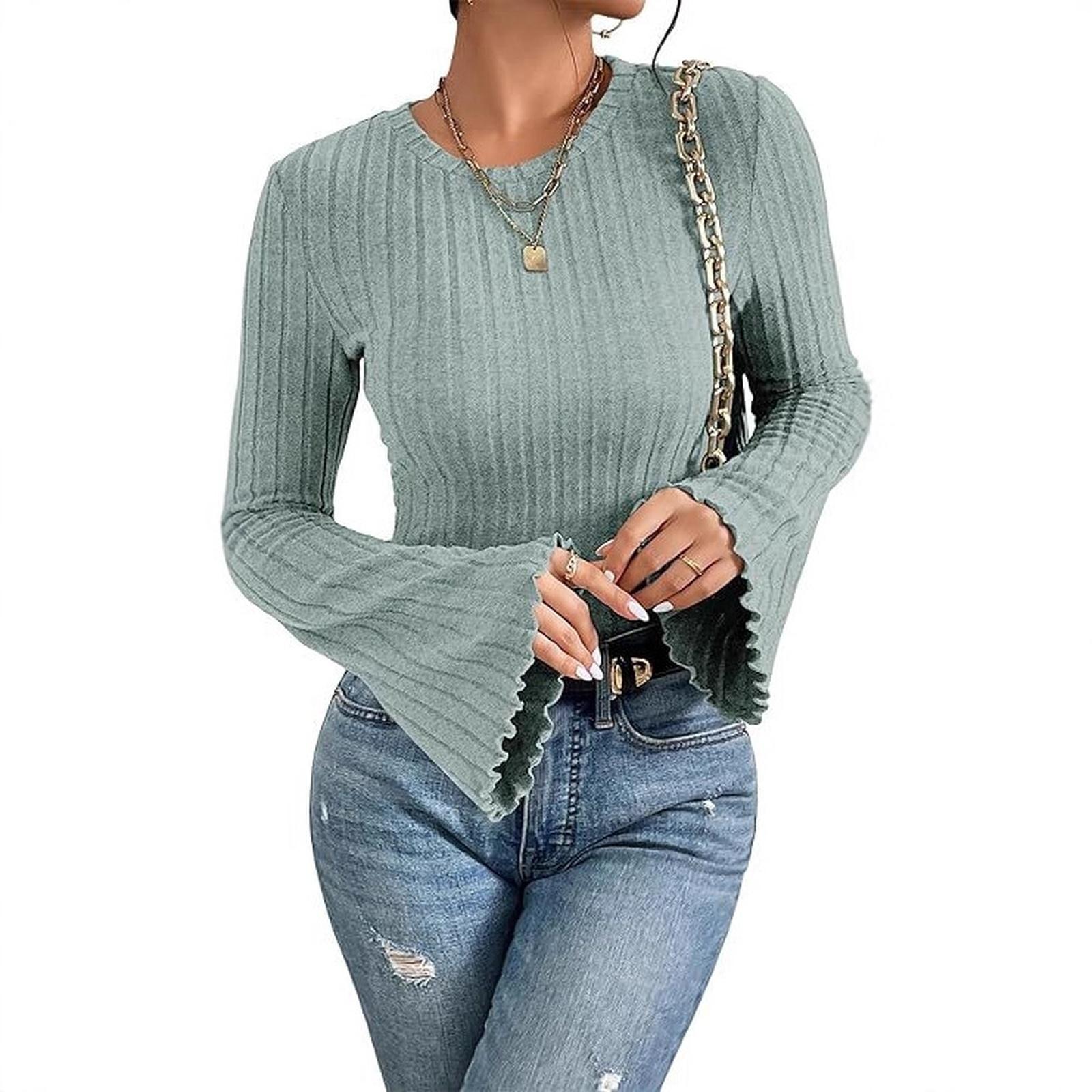 

Women s Fashion Casual Bell-Sleeve Collared Blouse XL