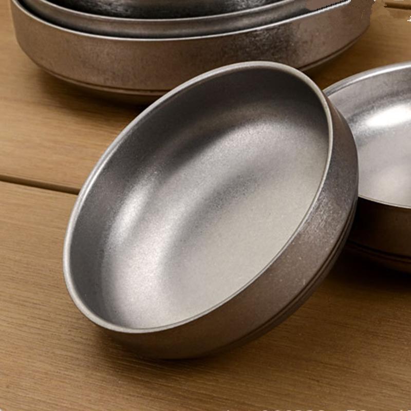 Snow Sand 304 Stainless Steel Dish Plate Salad Bowls Seasoning Dish Flat Bowl Fruit Retro Tableware Set Bowl 2023