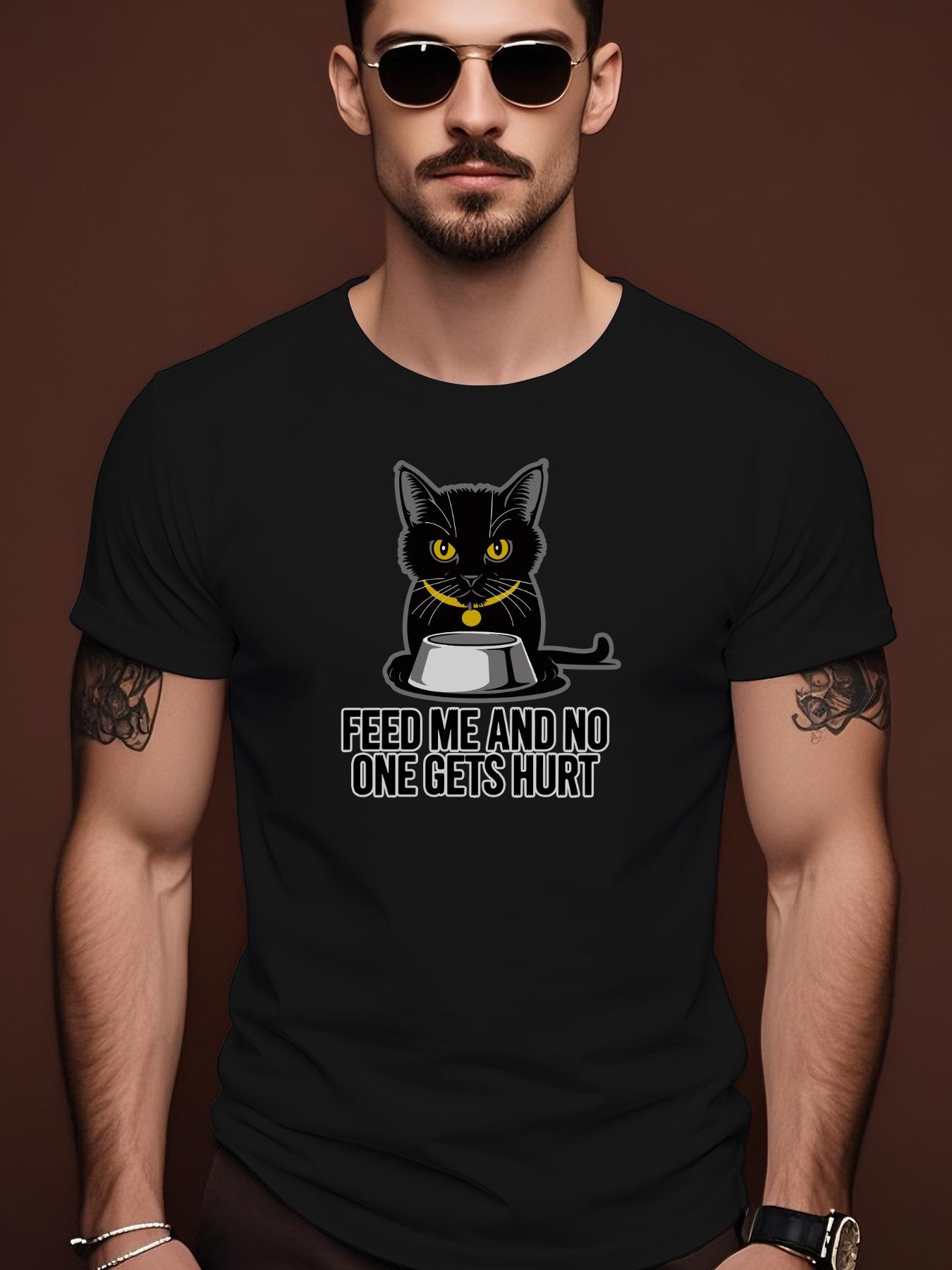 Black Cat & Feed Me Manga - Grey Casual Summer Tee with Text T-shirt XL