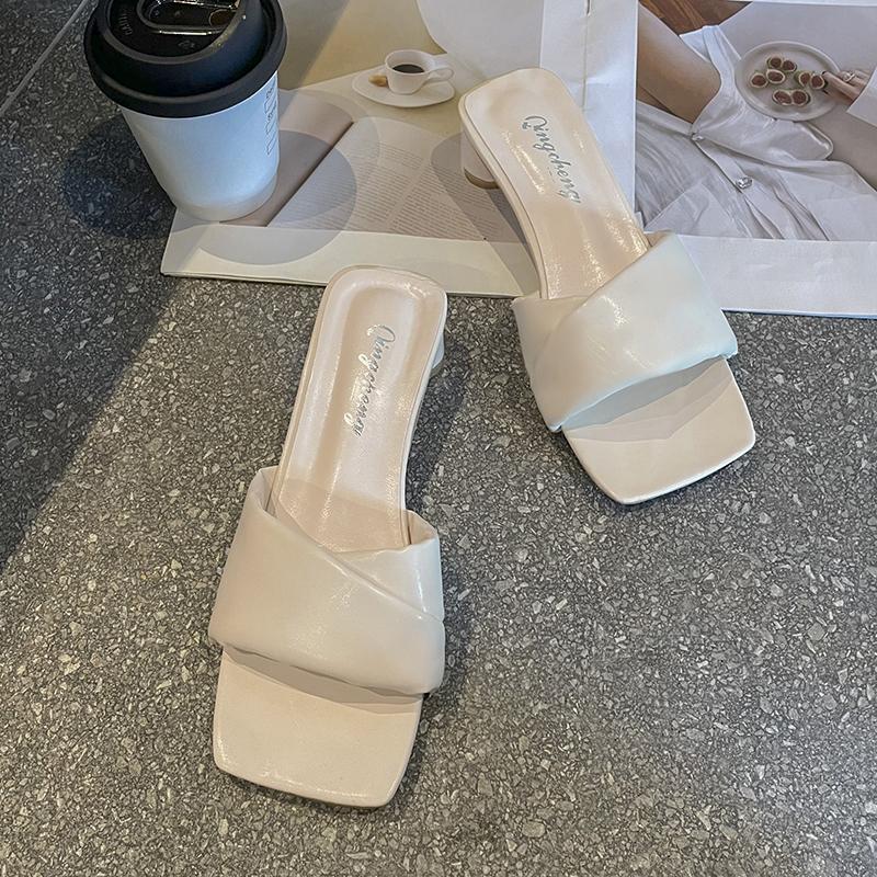 Fashion Summer Fashion Simple Ladies Slippers Dew Feet High Heels Solid Color Comfortable Casual SlippersFashion Slippers
