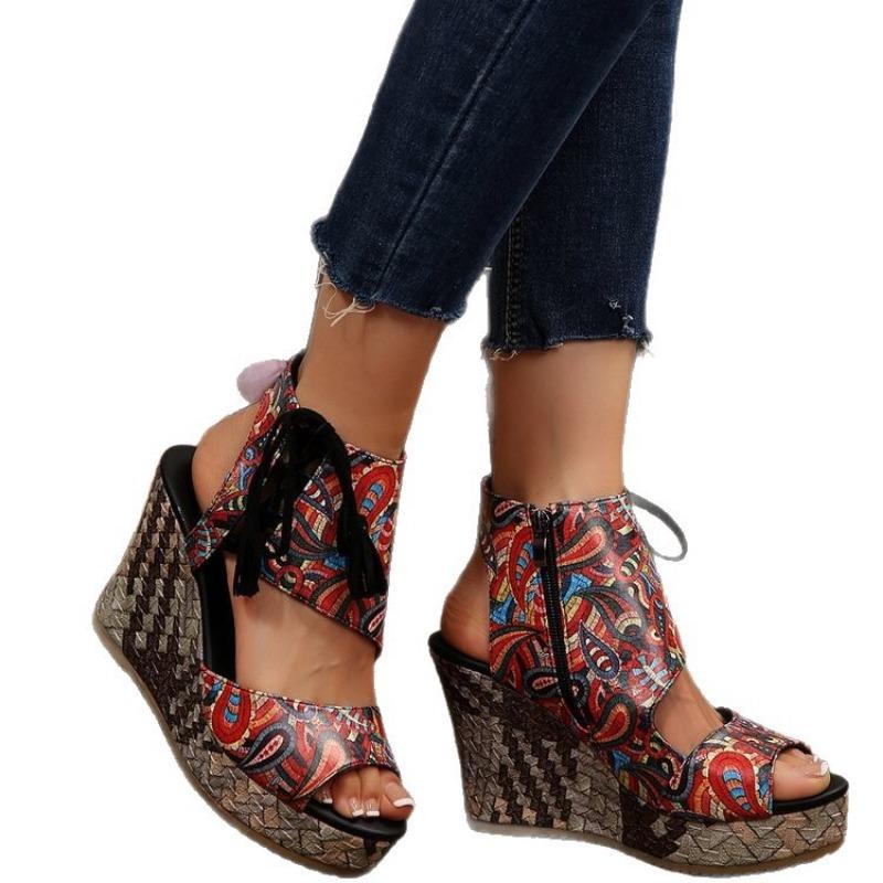 Velké boty Klínové podpatky Vysoké podpatky Rybí ústa Silné sandály