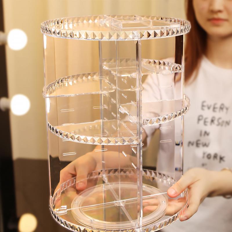 Makeup Tools Storage Box Transparent 360 Degree Rotatable Large Capacity Cosmetic Organizer