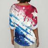Women's Fashion Casual Button V-Neck Cotton And Linen Independence Day Printed Seven Sleeve T-Shirt Top