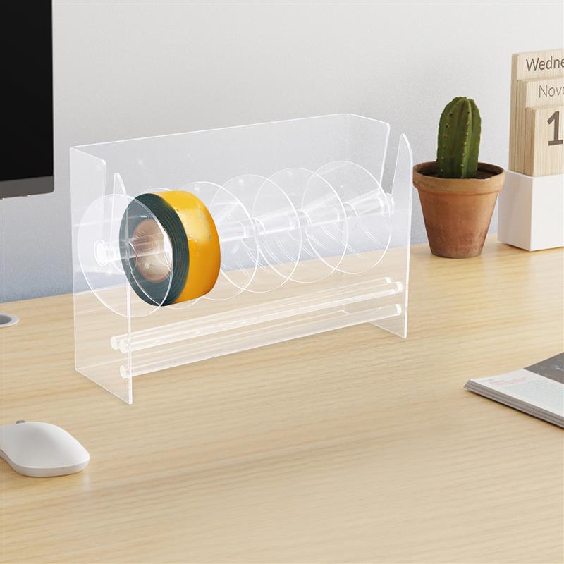 3/7 Slot Acrylic Label Dispenser Adjustable Sticker Roll Holder Clear Tape Organizer School Office Stationery Supplies