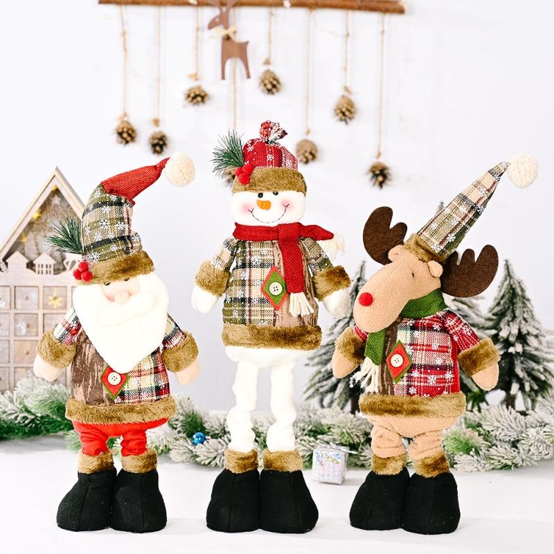 Christmas Doll Decorations, Plush Santa Claus, Snowman, and Reindeer Dolls Ornament Long Legs Table & Fireplace Decor