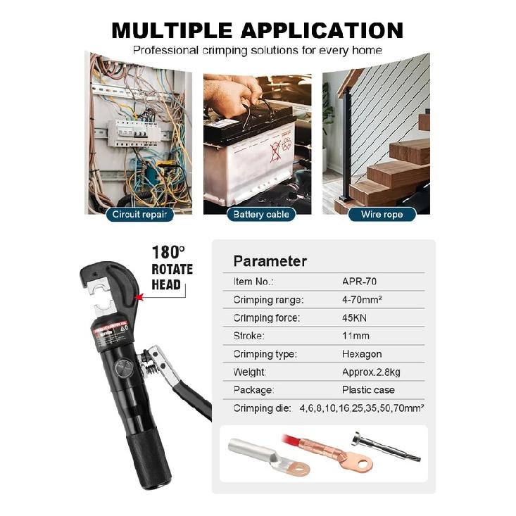 APRIL Hydraulic Crimping Tool YQK-70 Cable Lug Crimper Plier 4-70mm2 Compression Tool Pressure 5-6T Pressure