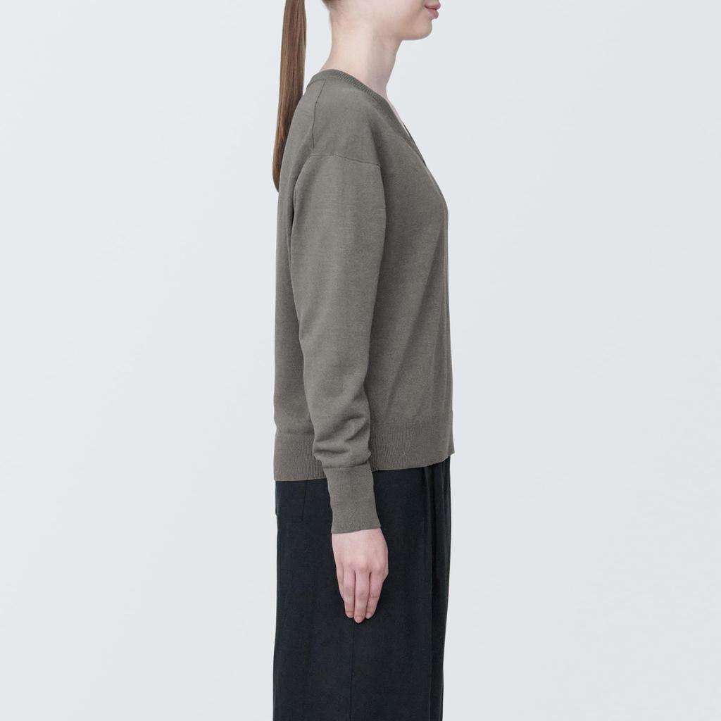 MUJI Hemp Blend Dark Mocha Size Size S Women's UV-Cut V-Neck Sweater, Brown, BA1OHA4S, Women's