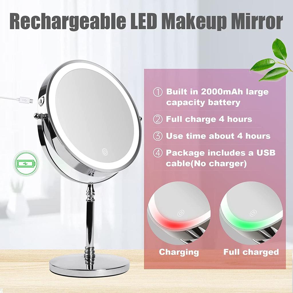 Pocket Rechargeable Magnifying LED Makeup Mirror with 360 Rotation and Adjustable Height