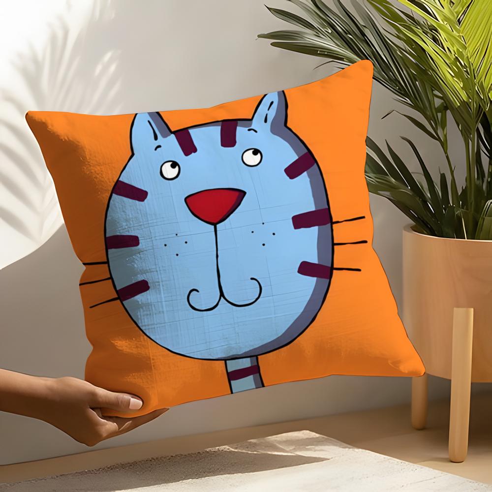 2 Funny And Silly Cat Pattern Pillow Case Home Living Room Decoration Linen Pillowcover Pillow Cases Cushion Cover