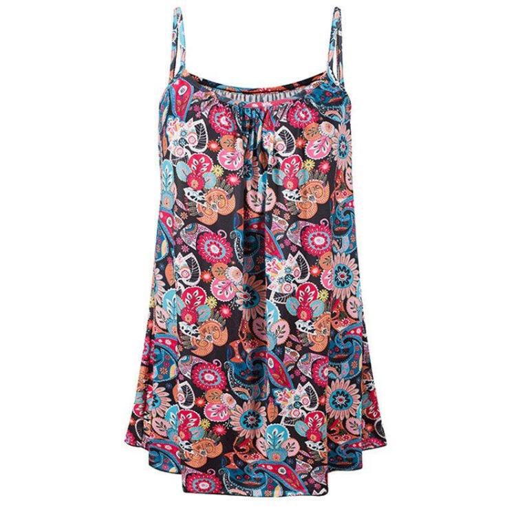 

Женский топ-ками на тонких бретельках большого размера, с цветочным принтом, с открытыми плечами, повседневные футболки, летняя уличная одежда S