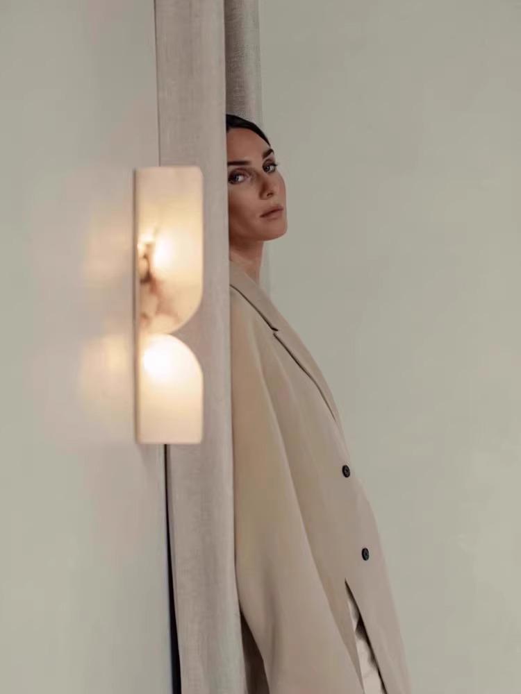 Minimalist All-Copper Marble Wall Lamp - Luxury Design for Living Room or Bedroom