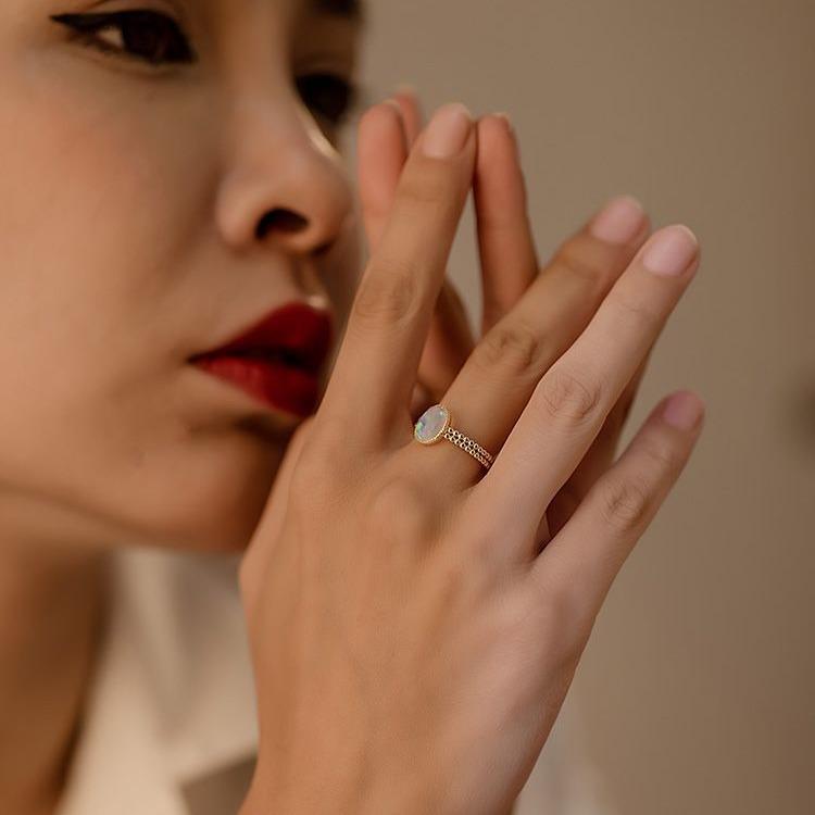 Vintage Japanese-Style Adjustable Opal Ring for Women