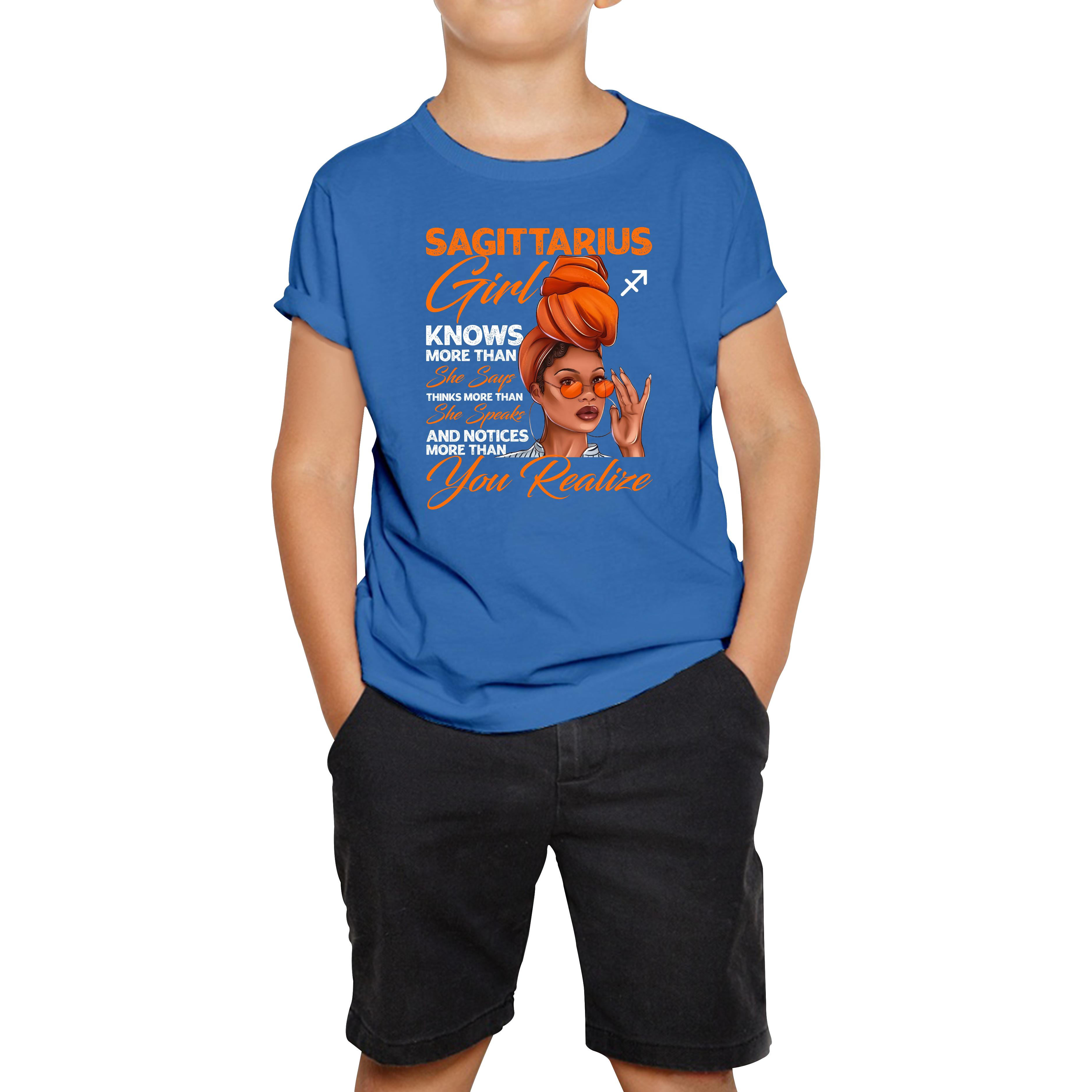 Sagittarius Girl Knows More Than Think More Than Horoscope Zodiac Astrological Sign Birthday Kids Tee 150
