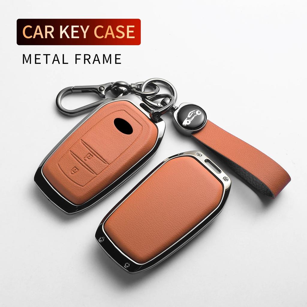 Leather Metal Car Key Case For Fortuner Camry Yaris Cross Hilux Innova Land Cruiser 200 300 Prado Crown TLK 200 Auto Accessories