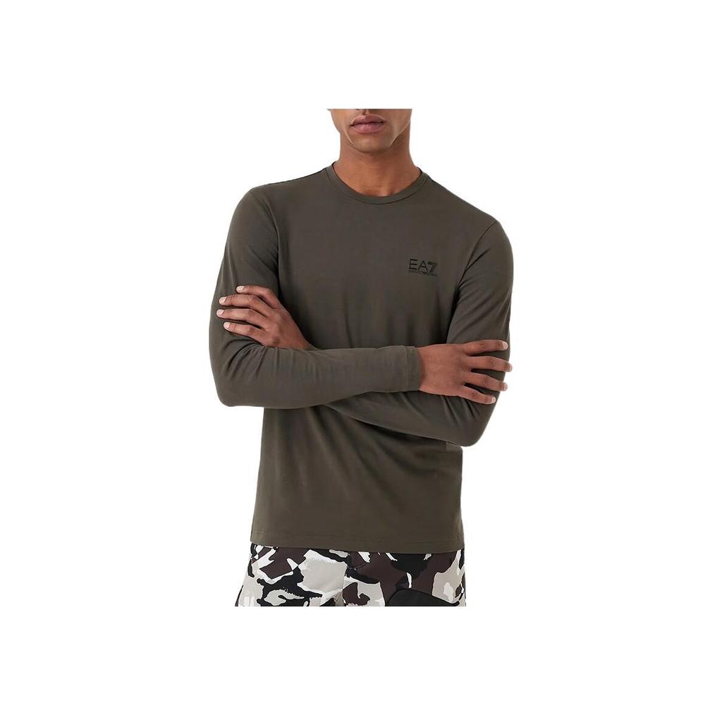 Emporio Armani EA7 Unifarbenes Rundhals-Langarm-T-Shirt Herren Oberteile Dunkelgrün 8NPT55-PJM5Z-1866
