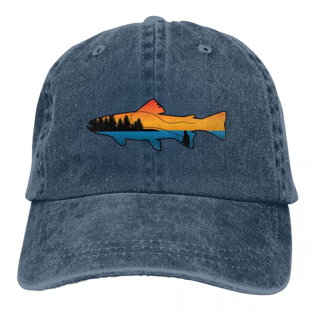 Fly Fishing Sunset Baseball Cap Fishing Lover Vintage Baseball Hats Unisex Outdoor Adjustable Dad Hats Cap