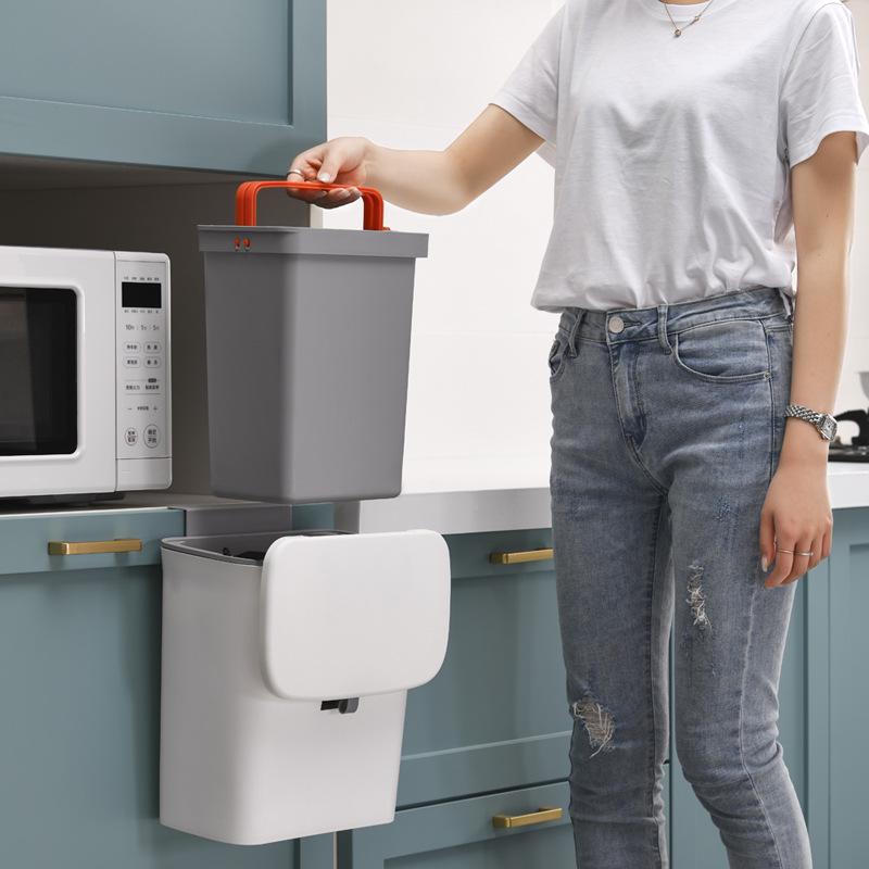 Wall-Mounted Kitchen Trash Can with Handle and Inner Bucket for Cabinets