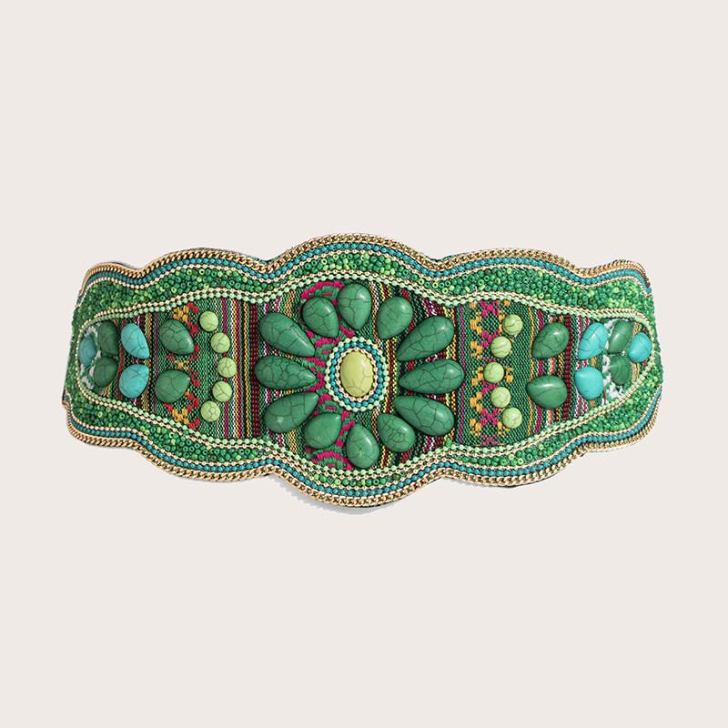 Womens Bohemian Style Fabric Waist Belt With Turquoise Beads And Embellishments For Outfits Seasonal