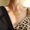 European Geometric Round Pendant Double-Layer Necklace for Women - Titanium Steel Collarbone Chain