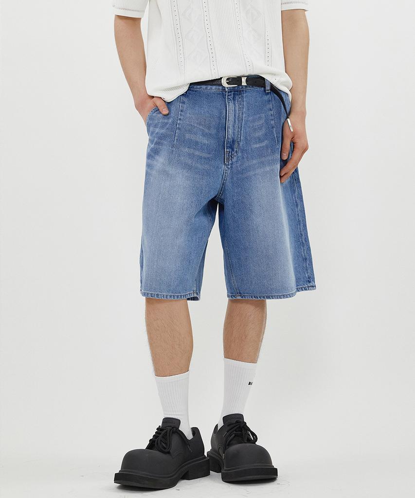Odeoakaibeu Dart Bermuda Denim Half Pants Summer Blue