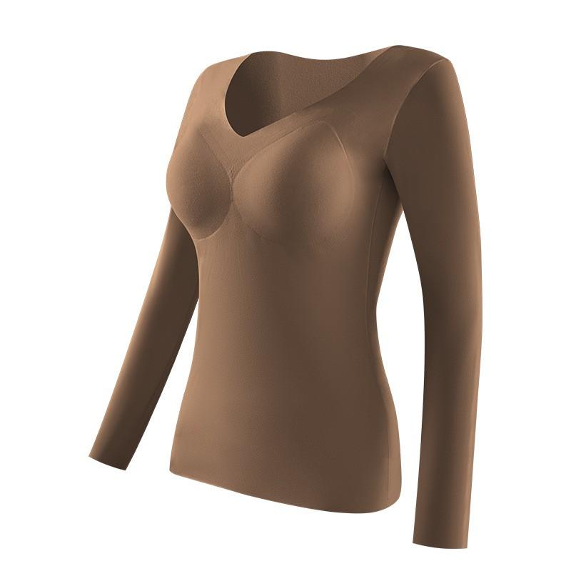 Womens Thermal Long Sleeve Base Layer Top With Built-in Bra Padding Warm Fleece-Lined Slim Fit Winter