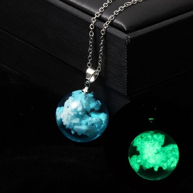 Chic Transparent Resin Craft Rould Ball Moon Pendant Necklaces Women Blue Sky White Cloud Chain Pendant Necklace Voguish Stylish Jewelry Giveaway