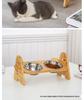 Adjustable Bamboo Cat & Dog Bowl Stand with Double Bowls and Pet Neck Protection