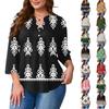 Women's Plus Size Fashionable Casual Loose Fit Three Quarter Sleeve Elegant Button Up V Neck Top