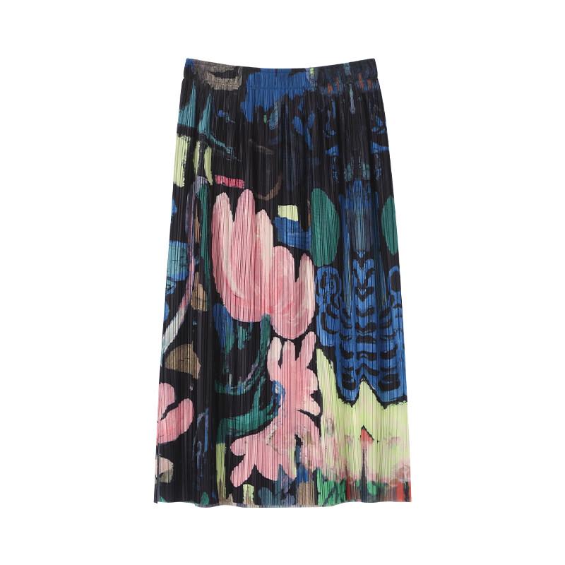 SOFSIL 2026 Summer Printed Pleated Mid-length Skirt