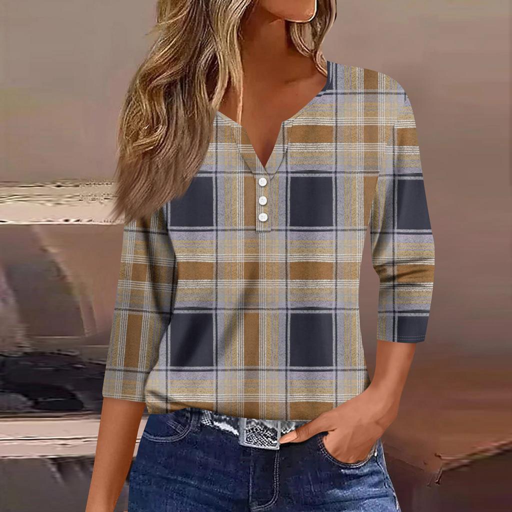 Sieviešu modes ikdienas trīs ceturtdaļu piedurkņu V veida kakla izgriezums ar ziedu apdruku