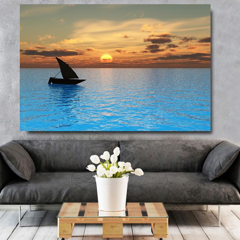 Sailing and Sunset HD Pictures Posters Prints Sailboat Surreal Ocean Birds Landscape Canvas Painting Wall Art Living Room Decor