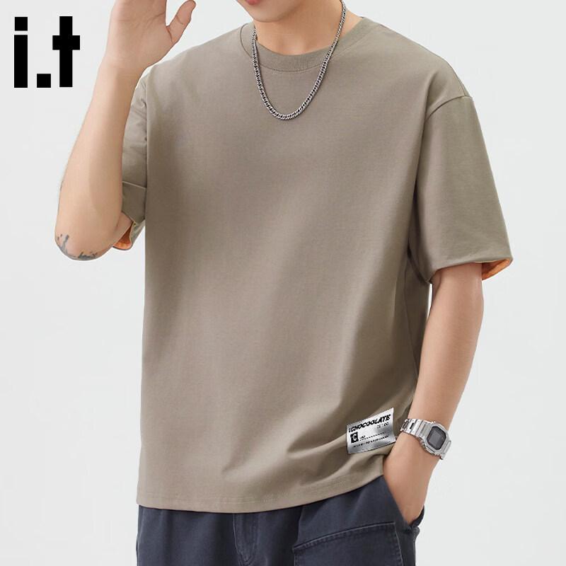 :CHOCOOLATEit Men s Solid Color Heavyweight Round Neck Short Sleeve T-Shirt M