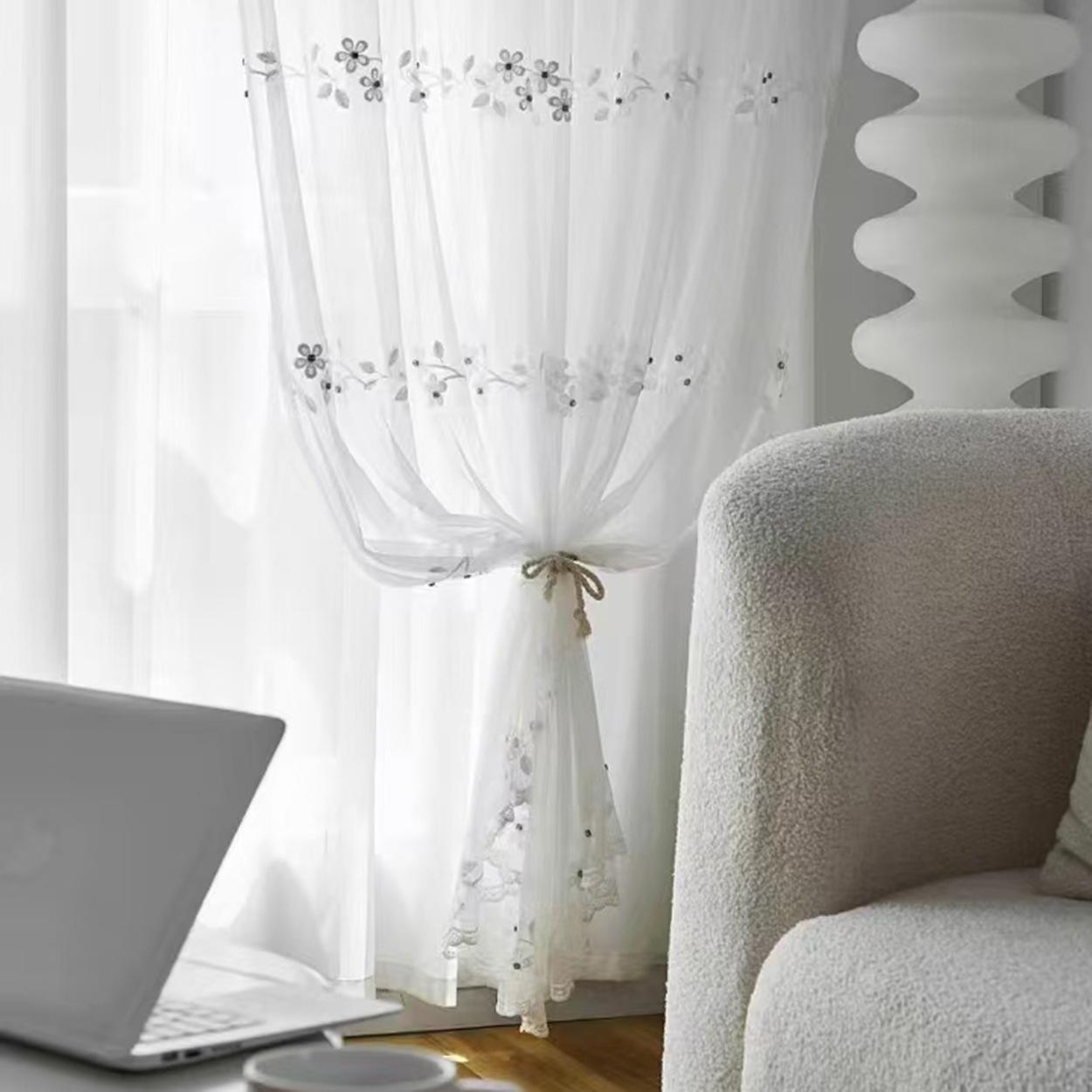 

Вышитые цветы Свежие прозрачные занавески для оконного экрана для гостиной, спальни, эркера, современные занавески 100*250CM