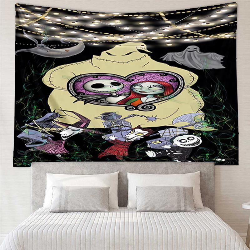 The-Nightmare-Before-Christmas Print Tapestry, Backdrop, Easy Setup, Ideal for Bedroom, Office & Living Room, with Aesthetic Wall Hanging Decor.