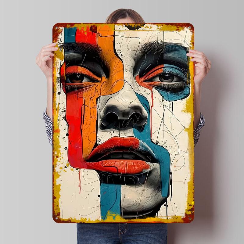 

Abstract Face Portrait Metal Poster Customized Wall Art Retro Vintage Tinplate Signs for Apartment Decoration Room Man Cave Home 20x30cm（7.8x11.8inch）