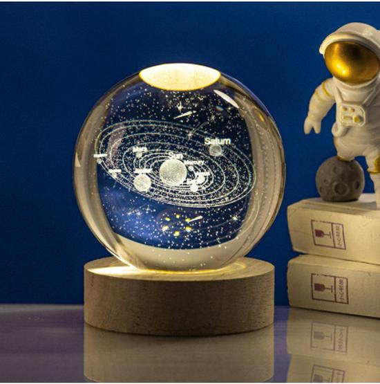 3D Carved Rose Crystal Ball Night Light - Luminous Glass Gift, Valentine's Day Ornaments