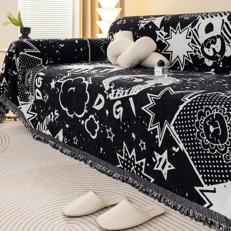 Black Chenille Sofa Cover Cloth Four Seasons General Fabrics Sofa Towel Full Covered Universal Non-Slip Cover Blanket