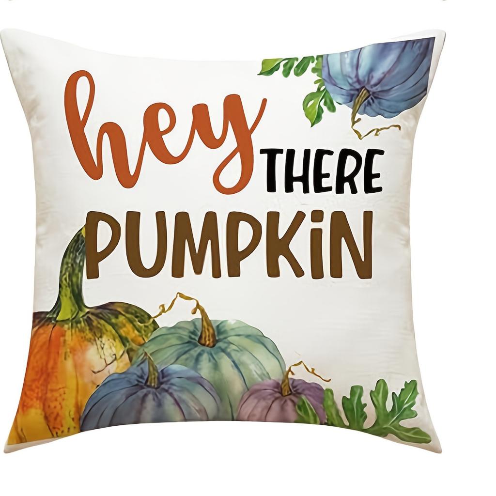 Home Decor Hey There Pumpkin And Fall Elements Design Pattern Cushion Cover Suitable For Sofa Bedroom Car Pillow Cover
