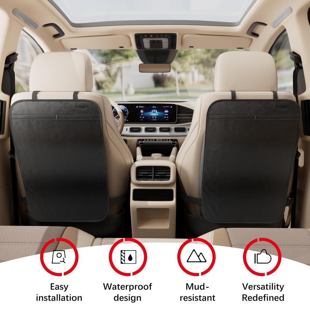 Child Seat Cover Kick Guard PU Leather Protective Mat Car Seat Cover Kick Prevention Pad Seat Protection Seat Protector Anti-Slip Black