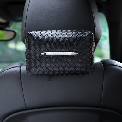 Solid Color Checkered Leather Wear-Resistant Tissue Box Car Seat Back Sunshade Hanging Tissue-Bag Buckle Strap Easy Installation